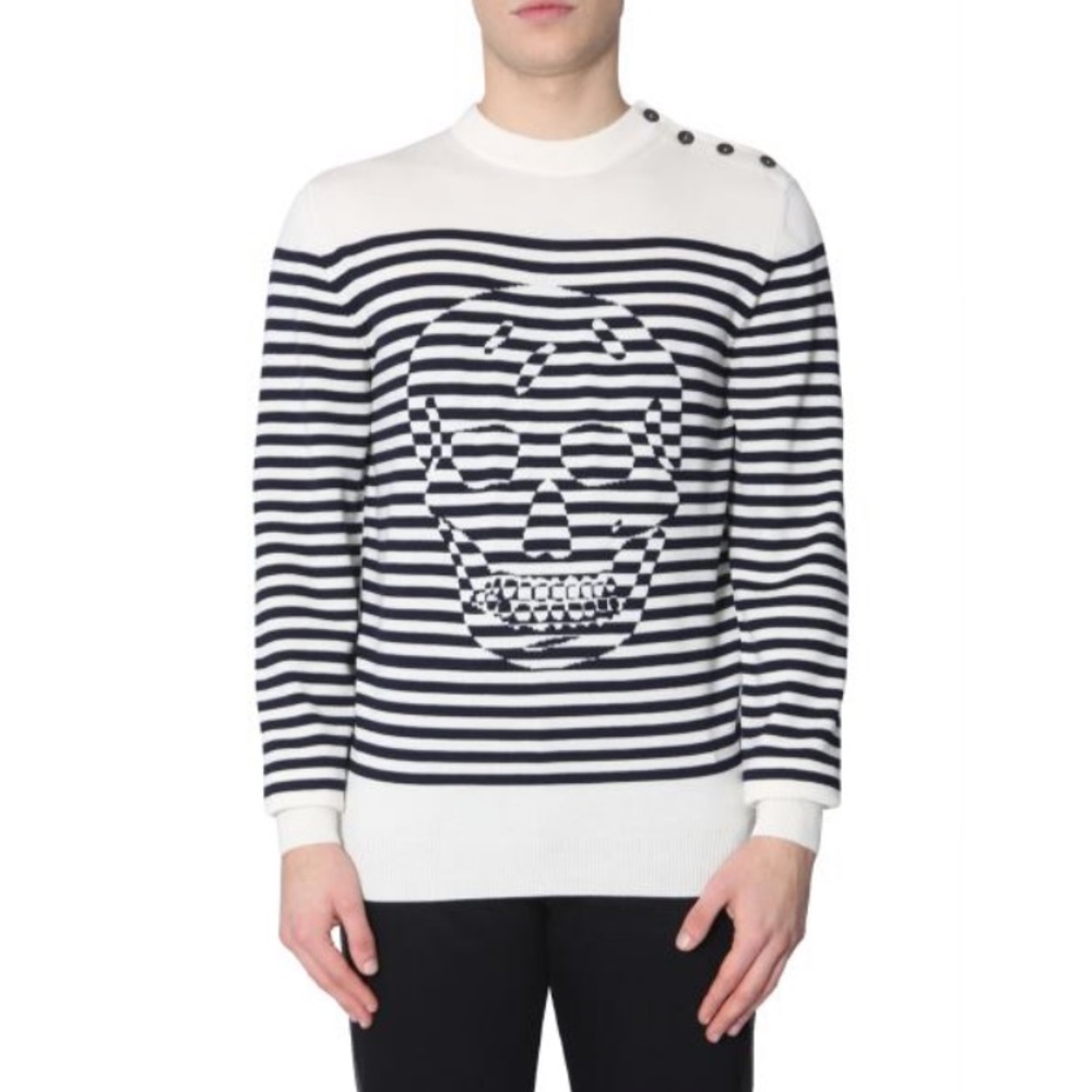 ALEXANDER McQUEEN Striped Wool Sweater with Skull